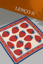 Lenço Capri Berry - Seda Gloss Estampa Morango e Azul
