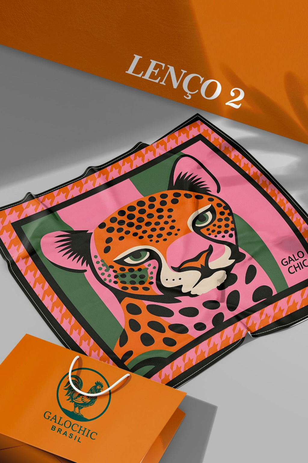 Lenço Pop Art Panther - Musseline Toque de Seda Onça Rosa