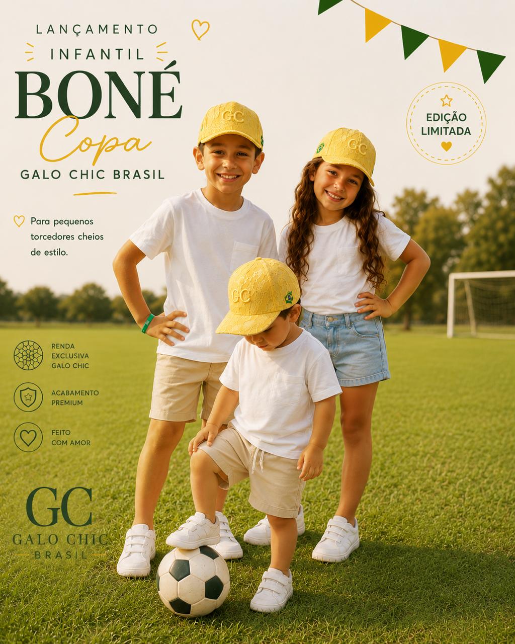 Boné Copa Infantil Galo Chic Brasil - Renda Exclusiva